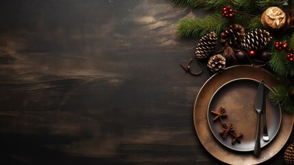 Fototapeta premium background space rustic holiday top view illustration food table, plate frame, design vegetable background space rustic holiday top view