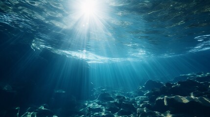 Fototapeta premium Mesmerizing underwater wonderland captivating water bubbles and ethereal undersea light rays