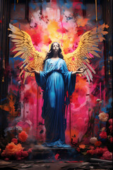 Fototapeta na wymiar Annunciation Painting, Spray Paint, Contemporary Christian Art, Street Art, Digital Art