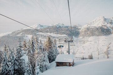 Skiing lift in the Swiss Alps, Toggenburg