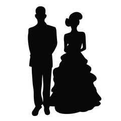 Wedding couple character silhouette vector