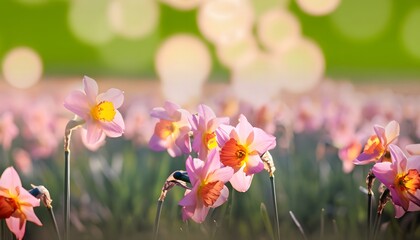 Daffodil flower in field with blur background