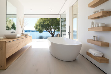Fototapeta na wymiar modern wooden bathroom interior, Generative AI