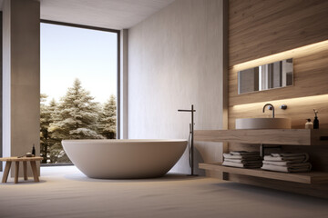 Fototapeta na wymiar modern wooden bathroom interior, Generative AI