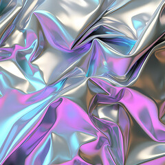 Seamless Iridescent Silver Holographic Crumpled Chrome Texture, Shiny Metallic 