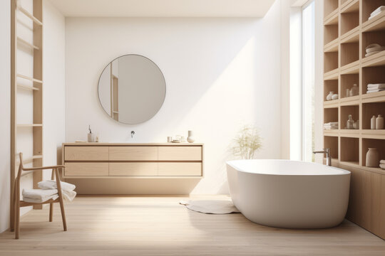 modern wooden bathroom interior, Generative AI