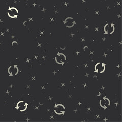 Seamless pattern with stars, refresh symbols on black background. Night sky. Vector illustration on black background