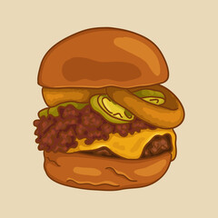 Chili burger. Popular types of burgers.