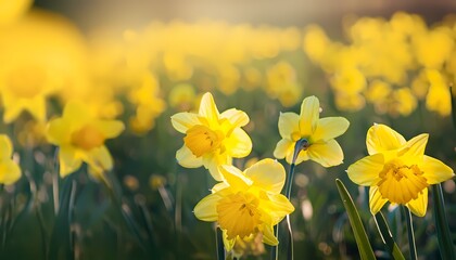 Daffodil flower in field with blur background