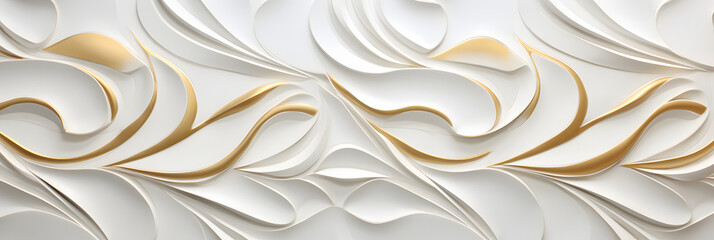 Luxury Semi-Gloss Wall background, elegant white and gold 3d embossed creative pattern.