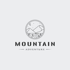 Fototapeta premium mountain emblem line art logo simple vector illustration template icon graphic badge design