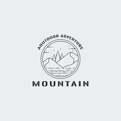 mountain emblem line art logo simple vector illustration template icon graphic badge design