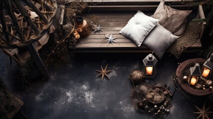 blue space rustic holiday top view illustration symbol food, easter colorful, cosmic tradition blue space rustic holiday top view