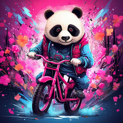  ool smiling panda in pink bike future world vibran 
