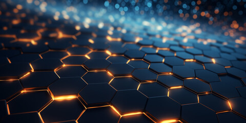 abstract technology concept background with  hexagonal structure. high tech glowing hexagons - obrazy, fototapety, plakaty