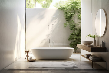 Fototapeta premium modern bathroom in close touch with nature, Generative AI