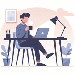 Freelancer Working at Home Office