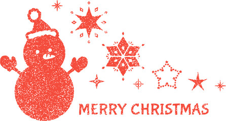 雪だるまのメリークリスマススタンプ　赤色のクリスマス用イラスト