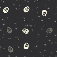 Seamless pattern with stars, gorilla heads on black background. Night sky. Vector illustration on black background