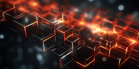 Abstract rendering of chaotic cubes structure. Futuristic background with cubes.