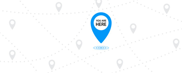 You are here icon. Map pin symbol. Place marker. Map pointer background. Navigation position. Destination address. GPS tag. Flat color. Vector sign.