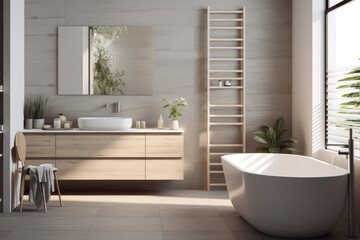 modern bathroom in close touch with nature, Generative AI