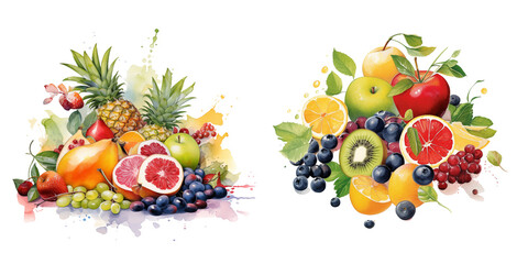 Luscious Watercolor Fruit Medley with Splashes illustration