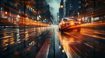 Fototapeta na wymiar Car on the road at night with motion blur.