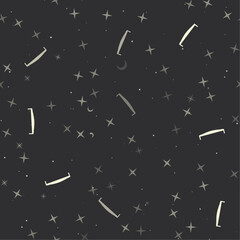 Seamless pattern with stars, two-handed saws on black background. Night sky. Vector illustration on black background