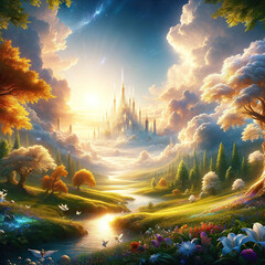 landscape with trees and clouds