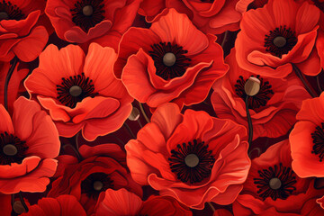 Red poppy background, symbol of remembrance for fallen war soldiers - obrazy, fototapety, plakaty