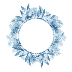 Wedding watercolor card with hydrangea leaves and flowers.