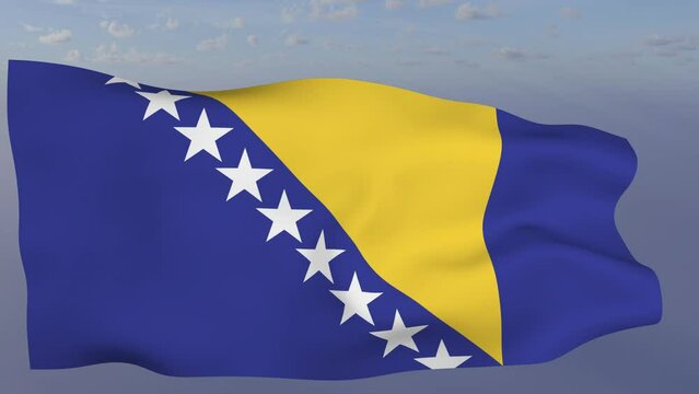 Loop der Bosnien und Herzegowina Fahne wehend im Wind als Nahaufnahme 4K