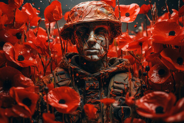 Abstract remembrance day soldier and poppy background