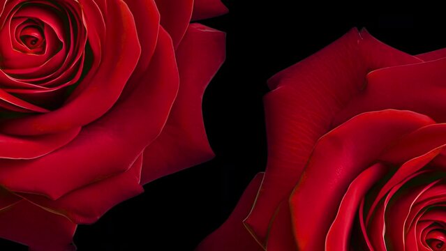 Red rose flower on black background , Animation, motion loop, video footage, motion graphic.