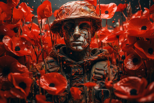 Abstract remembrance day soldier and poppy background