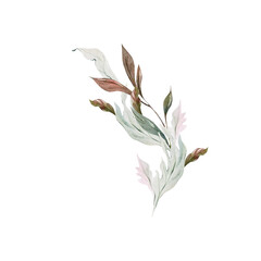 Wedding watercolor branch with leaves.