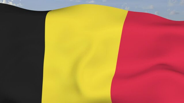 Loop der Belgien Fahne wehend im Wind als Nahaufnahme. 4K