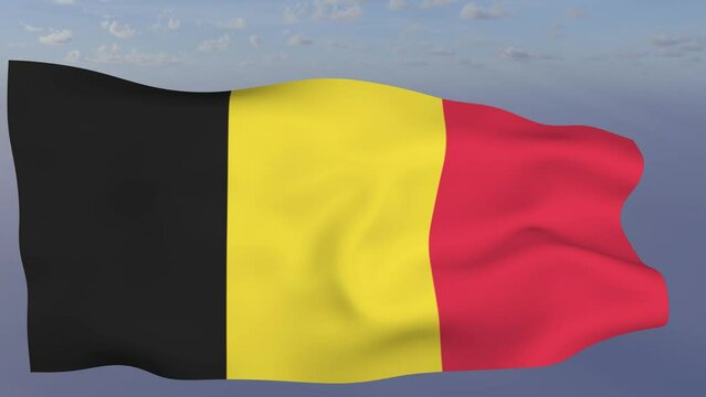 Loop der Belgien Fahne wehend im Wind als Nahaufnahme. 4K