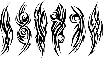 Fototapeta premium Tribal tattoo. Silhouette illustration. Isolated abstract element set.
