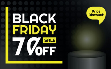 Black Friday Sale Product Template - 70% off Creative Advertising Banner, Black, White and Yellow, Polka Dots Background, Speech Bubble for Price
