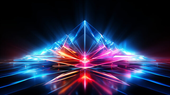 Colorful abstract technology background pink blue and orange color on dark, futuristic, glowing light and spectrum pattern, 3D illustration.	