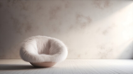 Minimalist modern interior with fluffy chair. Generative AI