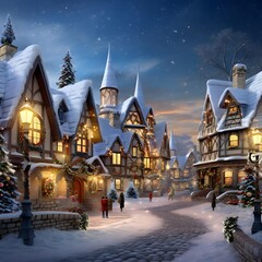 Fototapeta na wymiar Winter in the village. Christmas village in the snow. Christmas background