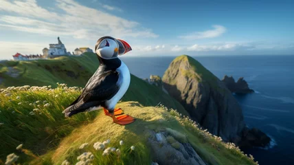 Wall murals Puffin a beautiful atlantic puffin perched on a cliff looking