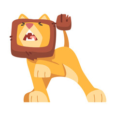 Cute Lion Character with Mane Roaring Vector Illustration