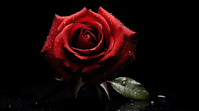 Beautiful red rose on a black background, ai generative