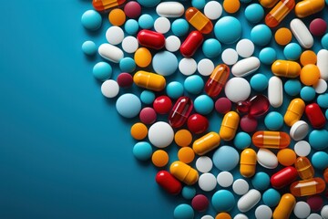 Pills and pills on blue background