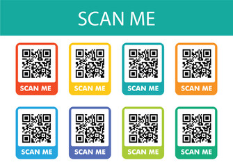 scan me barcode sign, colorful set Vector illustration. - obrazy, fototapety, plakaty