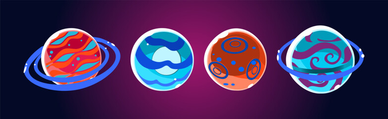 Fantasy Alien Planets for Ui Space Game Vector Set